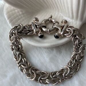 Sterling Silver Byzantine bracelet with black onyx end caps